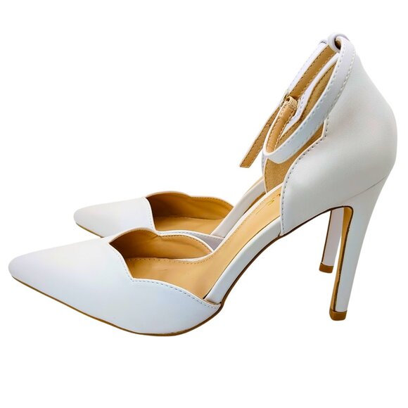 Lulus Kimo White Scalloped Ankle Strap Heels | Size 9 NWT - Picture 7 of 12